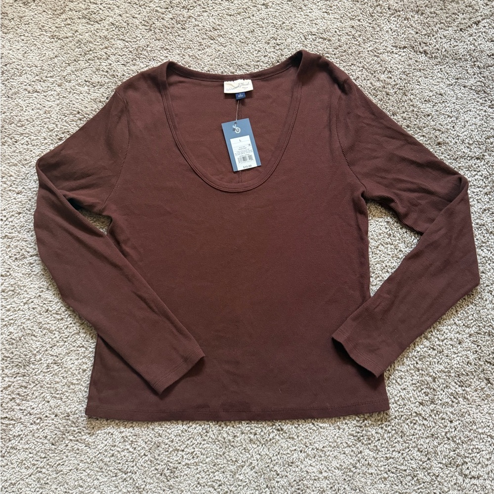 Universal Thread Long Sleeve Scoop Neck Top — Chocolate Brown